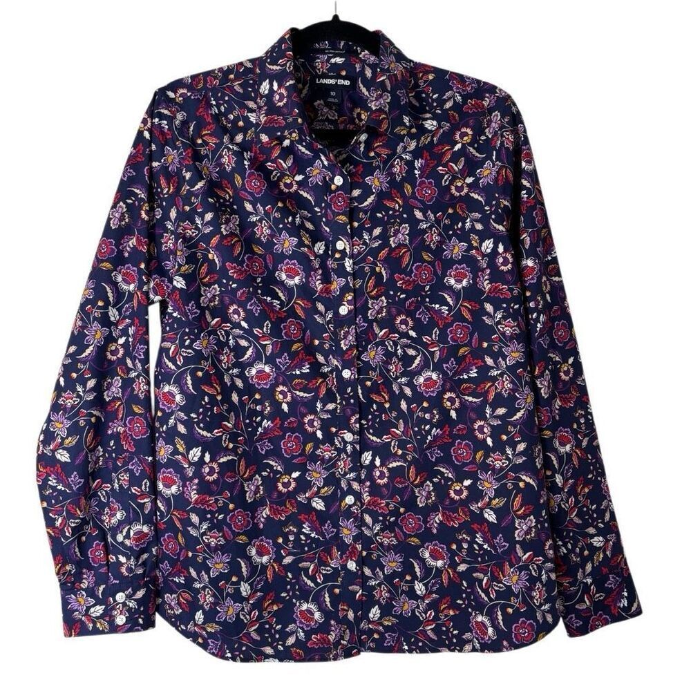Lands’ End No Iron Supima 10 essential print button front long sleeve shirt